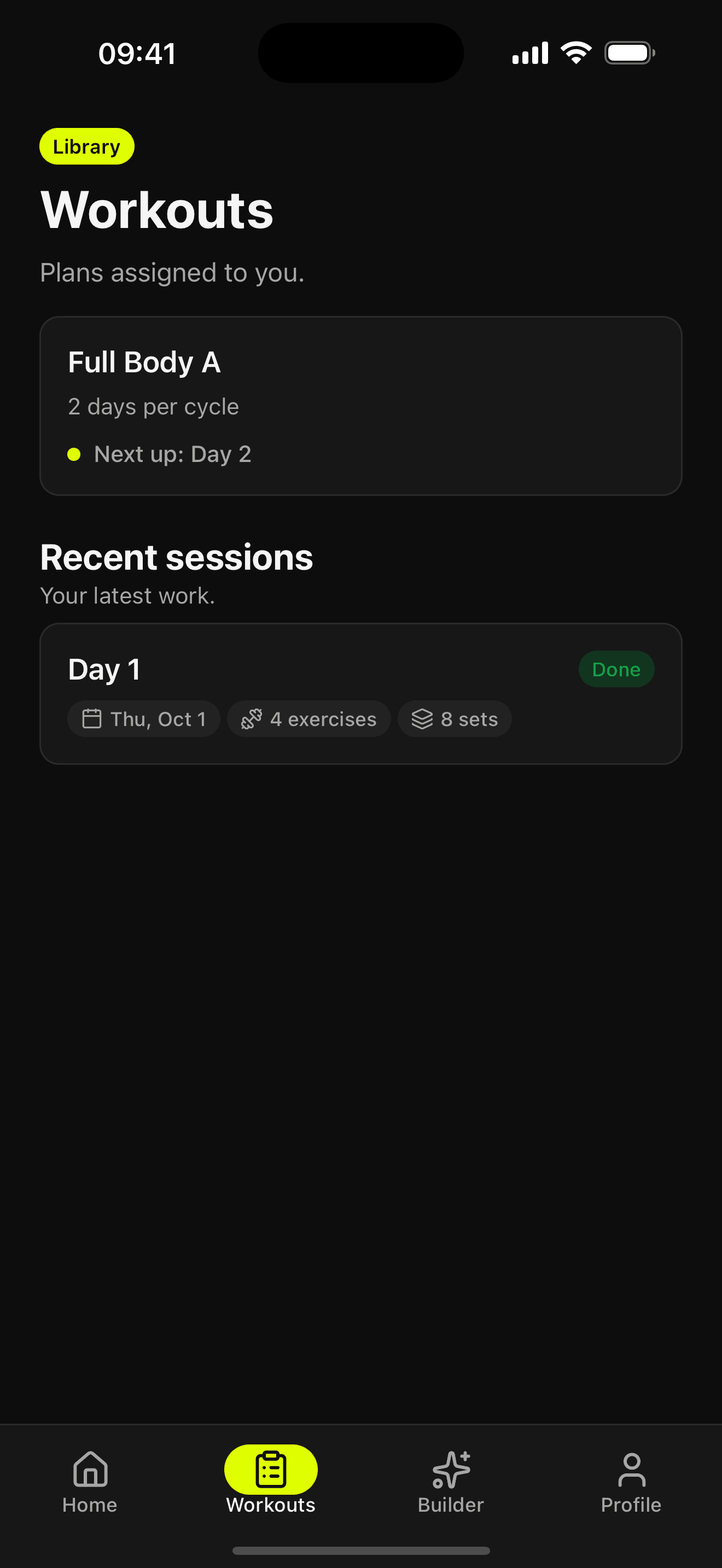 Ruvia workouts list screen